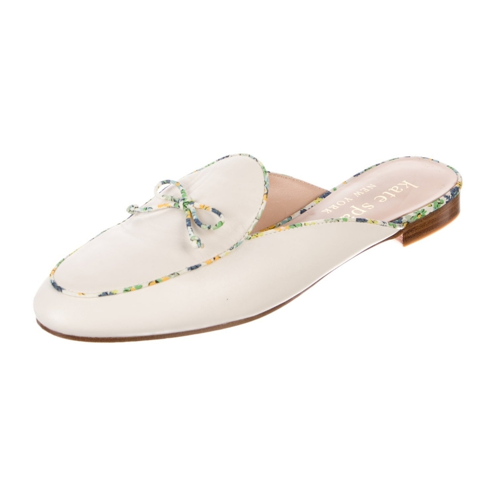 Kate Spade Devi Floral-Trim Leather Slide Mules